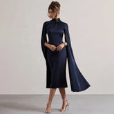 Fall High Neck Dress Artificial Silk Dress